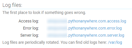 debug flask app on pythonanywhere with given log files